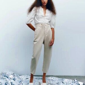 Zara Grey Paper-bag Baggy / Slouchy High Elastic Waist Jeans Size S